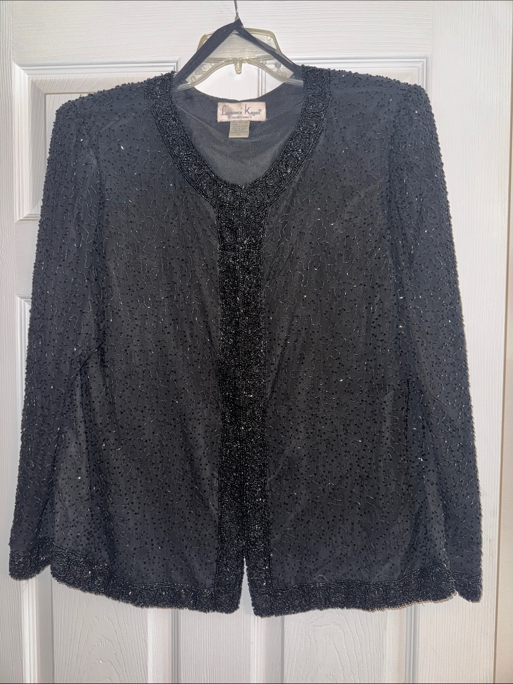 Laurence Kazar Black Beaded Open-Front Evening Jacket